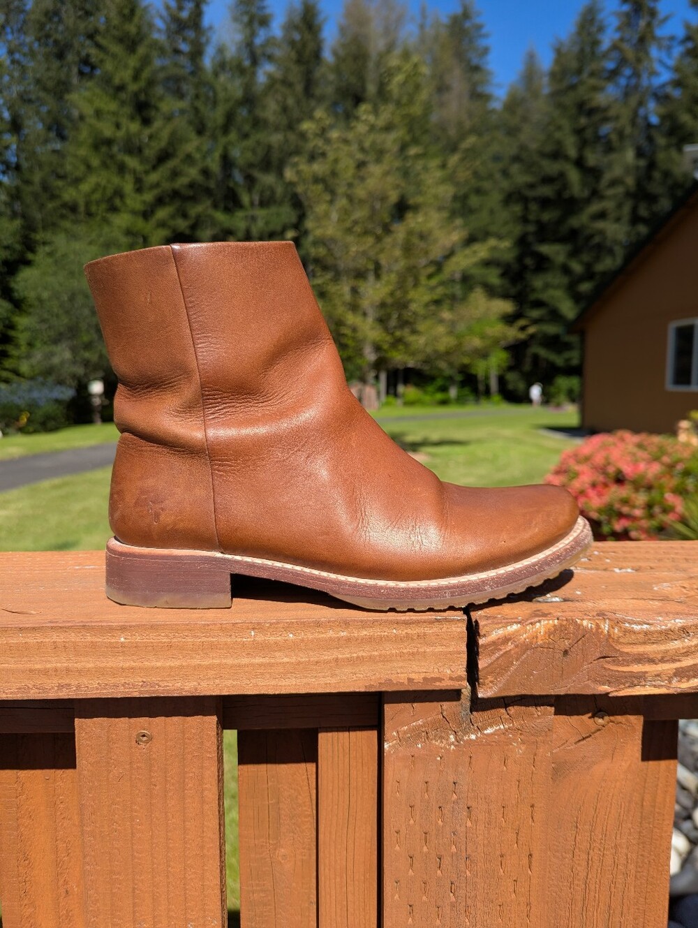 Frye Veronica Inside Zip Caramel 9B Leather Boots Biker - Picture 5 of 10